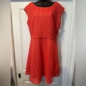 Vibrant Coral Lace Dress – Size 14, 38” Length